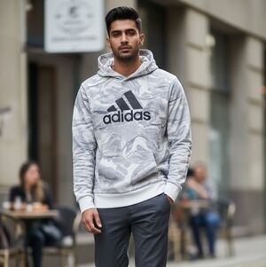 Adidas Boys Warp Camo Grey Pullover Hoodie Size Large (14/16)